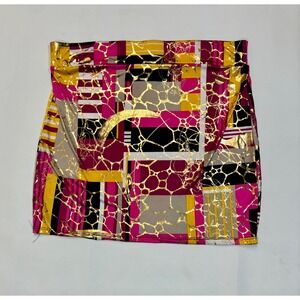 Vintage Urvana Geometric Mini Skirt Pink‎ Yellow Gold Shiny Rave Party Club L